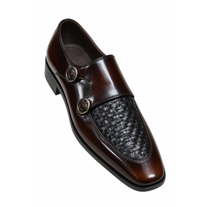 รองเท้าหนังผู้ชายแบบ Monk Strap หัวเหลี่ยม ลายตาราง ปิดด้วยหัวเข็มขัด หนังวัวแท้ พื้นยาง ใส่ได้ทุกฤดู - Product Image 4