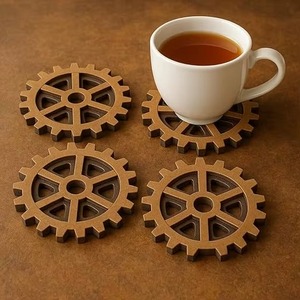 wheel shape wooden coaster <b>set</b> <b>rustic</b> round wheel design coaster for tea coffee <b>table</b> decor home kitchen office use gifting idea - Product Image 3