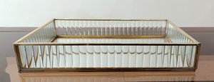 Hexagon Mirrored Glass <b>Storage</b> <b>Tray</b> with Gold Plated Frame Modern Luxury Design for Table Top Organization and Decor - Product Image 2