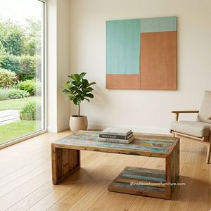 Durable Handmade Eco-Friendly Teak Wood <b>Coffee</b> <b>Table</b> <b>Rustic</b> Design Reclaimed Wood Vintage Colors Open Living Room Furniture - Product Image 4