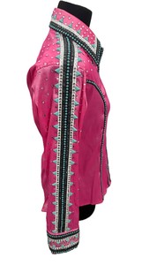 Chemise de spectacle western rose vif légère pour femme avec embellissement boutonné |   Design taille haute |   Tissu taffetas extensible |   Respirant - Product Image 5