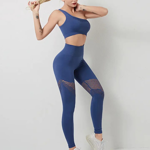 Ensemble de yoga pour femme Index, couleur unie, haut court taille haute, leggings longs, panneau en mesh respirant, sans couture, ensemble 2 pièces - Product Image 3