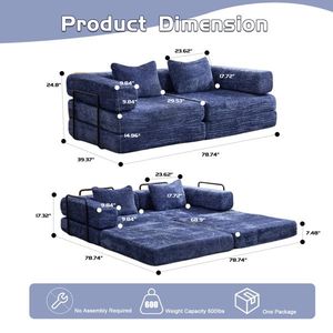Divano componibile modulare a forma fissa, divano letto convertibile da pavimento, senza montaggio richiesto, con compressione per un facile trasporto - Product Image 4