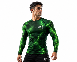 <b>Men's</b> Green Lightning <b>Compression</b> <b>Shirt</b> Long Sleeve Rash Guard Gym Fitness Workout Athletic Base Layer Performance Sportswear - Product Image 1
