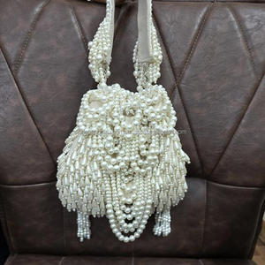 Luxury Suede Beaded Pearl Handmade Soft Evening Clutch Bag with Shoulder Strap <b>for</b> Party & <b>Wedding</b> Events - Product Image 1