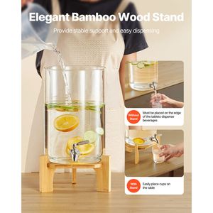 Distributeur de boissons de 2,2 gallons avec robinet en acier inoxydable, distributeur de jus en verre sur support en bois pour les fêtes, pour tour à bière - Product Image 5