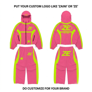 ZAINI <b>Men's</b> Winter Windbreaker <b>Tracksuit</b> Set Hooded Breathable Polyester/Nylon Knitted Fabric 300g Pink Neon <b>Green</b> Panel Design - Product Image 1