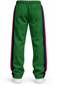 Pantalon de survêtement en molleton vert pour homme avec bandes latérales rouges, bleues et noires, taille élastique et cordon de serrage, décontracté, 100 % coton, léger, hiver - Product Image 2