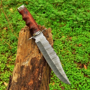 Cuchillo de caza de hoja fija de acero de Damasco forjado a mano, punta caída, mango de cuero, 0.5mm de grosor, afilado como una navaja, hoja recta - Product Image 2