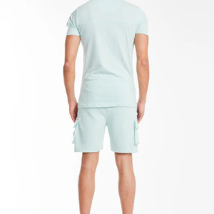 Men's Light Blue Cotton <b>Knitted</b> Solid Casual Summer Short <b>Set</b> Breathable T-Shirt and Shorts Outfit - Product Image 2
