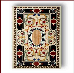 Plateau de table rectangulaire en marbre, orné de motifs traditionnels raffinés, avec un centre ovale, incrustation en os de marbre, en gros. - Product Image 1