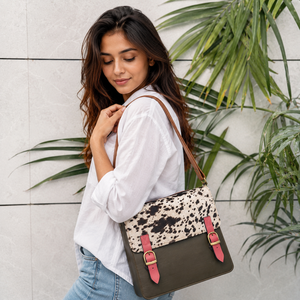 Nouveauté : Sac à main en cuir recyclé de style occidental, sac à main multicolores pour femmes, sac à bandoulière élégant en cuir de vachette multi-usages - Product Image 2
