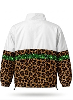 Veste universelle unisexe à col zippé imprimé léopard, style sportif, en toile fine, vert pailleté, avec rayures, en polyester, pour l'hiver