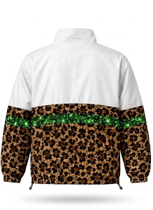 Unisex Leopard Print Quarter-<b>Zip</b> Windbreaker Jacket Green Glitter Stripe Sporty Style Polyester Material Winter ODM Finished - Product Image 4