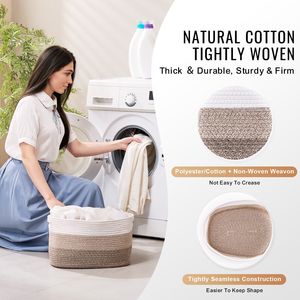 Set di 3 Cesti Intrecciati in Corda di Cotone da 22L con Manici, Organizzatore Decorativo per Scaffali, Stile Boho, Porta Asciugamani, Contenitori per Stoccaggio - Product Image 3