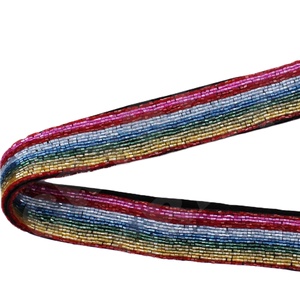 Customized White Gold Seed Bead <b>Bag</b> <b>Straps</b> Multi-Colour 'Hook Em Horns' Fashionable Accessory Beaded Purse <b>Strap</b> - Product Image 1