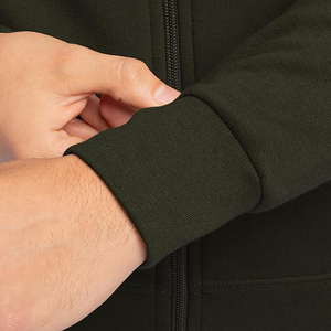 Sweat-shirt à capuche zippé vert foncé pour homme, coupe classique, décontracté, pour l'automne, 100% coton, molleton tricoté, couleur unie - Product Image 4