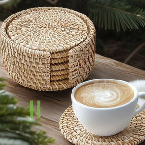 Top Selling Eco-friendly Handmade Bohemian Design White Rattan Natural Woven Heat Resistant Coaster Set <b>Cup</b> <b>Mat</b> Home Kitchen - Product Image 4