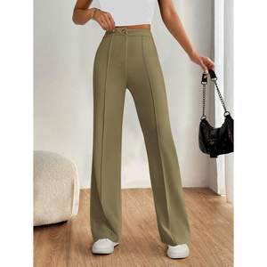 กางเกงทำงานทรงตรงสำหรับผู้หญิง ไซส์ XL ผ้าชีฟอง ยืดได้ กระดุมผ่าหน้า เอวยางยืด ผ้าถักเนื้อนุ่ม สไตล์ลำลองสำหรับธุรกิจ - Product Image 4