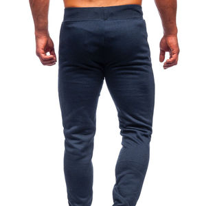Men's Navy Blue Cotton Straight Vintage Sweatpants Elastic Waist Drawstring Casual Joggers Side Pockets Midweight Knitted Autumn - Product Image 5