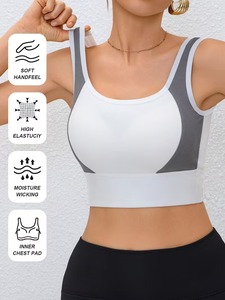Ladies Wide Band Fitness Sports Bra Breathable Rib Knit Scoop Collar Athletic <b>Crop</b> Vest High Stretch Running <b>Top</b> - Product Image 3