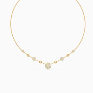 Collar con colgante de diamante cultivado en laboratorio, ético, alargado, redondo y brillante, de 0.59 quilates, en oro amarillo, blanco y rosa de 9 quilates. - Product Image 2