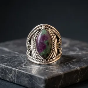 925 Sterling Silver Ruby Zoisite Gemstone Ring Handmade Oval Stone Bezel Set Bohemian Geometric Design Unisex Everyday Wear - Product Image 4