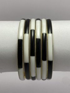 Vintage Bone and Brass And Resin Cuff <b>Bangle</b> <b>Bracelet</b> with Black White Stone Handmade Ethnic Jewelry for Women - Product Image 3