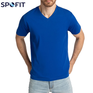 T-shirts décontractés pour hommes, tendance et en gros, t-shirts épais personnalisables avec logo, streetwear, t-shirts à col en V pour hommes - Product Image 1