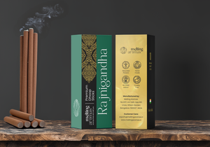 Aromas Fundidos RAJNIGANDHA, Polvo de Madera Premium, Aromático, Orgánico, Ecológico, Incienso Indio, Varillas de Dhoop - Product Image 2