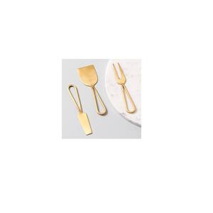 Juego de Cuchillos para Queso de Lujo en Dorado, Mango en Forma de Lazo, 3 Piezas, Acero Inoxidable, Aptos para Lavavajillas, Herramientas Duraderas para Servir Queso para Bodas y Hoteles - Product Image 1