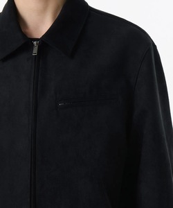 <b>Men's</b> Black <b>Suede</b> Racer <b>Jacket</b> Turn-down Collar Zipper Closure Casual Autumn Wear Regular Fit Solid Color - Product Image 3