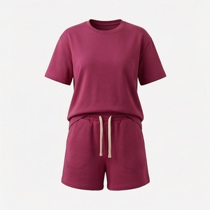 Conjunto de 2 Piezas de Shorts Tejidos para Mujer, Camiseta de Manga Corta de Color Sólido y Shorts por Encima de la Rodilla, Ropa Casual Transpirable para Primavera/Verano - Product Image 3