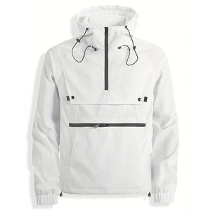 <b>Men's</b> <b>White</b> Hooded Quarter-Zip Windproof <b>Jacket</b> Casual Sporty Lightweight Polyester Spring Outerwear Regular Fit - Product Image 1