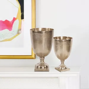 Contemporary Iron Coastal Design Eco-Friendly Handmade Tabletop <b>Vases</b> Set of Two Decorative Metal Planters for Wedding Gift - Product Image 1