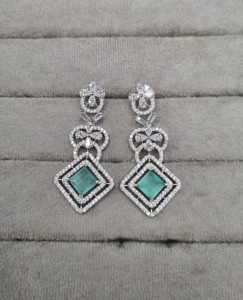 Princess Cut Stone Studded Micro Pave American <b>Diamond</b> Border Dangle <b>Earrings</b> For Party Wear Square Shape AD <b>Earrings</b> Wholesaler - Product Image 5