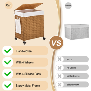Cesto Portabiancheria in Rattan Intrecciato da 125L con Coperchio e Ruote, Design Scorrevole per Maggiore Comodità - Product Image 2