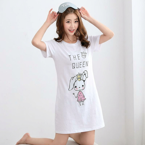 Camisón de manga corta azul claro para mujer con estampado de conejita, cuello redondo, largo hasta la rodilla, ropa de dormir de algodón, vestido informal de verano - Product Image 2