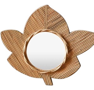 Miroir mural en forme de feuille naturelle en rotin pour chambre d'enfant, ornement suspendu artisanal en osier, fournisseur de décoration en rotin - Product Image 4