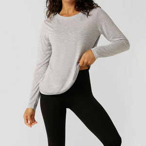 Women's Spandex Crew Neck <b>Long</b> Sleeve Shirt High Quality Summer Wear New Arrival Sports Fitness Top Seamless Blank Shirt - Product Image 4