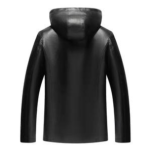 Chaqueta de Cuero con Capucha para Hombre, Chaqueta de Cuero Casual de Material PU para Hombre, Chaquetas de Cuero para Hombre con Forro de Terciopelo - Product Image 2