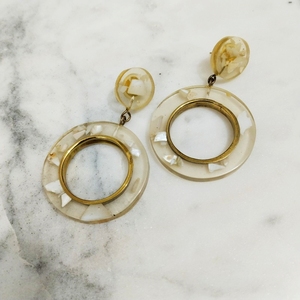 Boho-Chic Terrazzo Résine Ronde Boucles D'oreilles À La Mode Transparent Déclaration Bijoux - Product Image 1