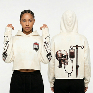 Sweat à capuche personnalisé rouge délavé à l'acide, imprimé graphique Cœur Crâne Fil Barbelé, Streetwear, en molleton épais, Fabricant de Marques - Product Image 2