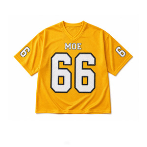 En gros Maillot de football américain jaune en maille pour femme, coupe oversize, col en V, manches courtes, style sportswear, varsity et streetwear décontracté - Product Image 3