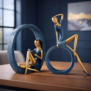 Escultura Abstracta de Mujer, Figura Decorativa con Círculos Dorados y Azules para Mesa - Product Image 3