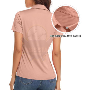 Women's Pink Oxford <b>Polo</b> <b>Shirt</b> Short Sleeve Solid Color Casual Style Regular Length Woven Fabric - Product Image 3