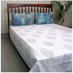 Indian Handmade Cotton Kantha <b>Throw</b> Twin Size 150x220 cm Hand Block Printed Hand Embroidered Quilt Bedspread Home Decor Supplier - Product Image 1