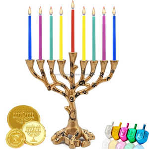 Portavelas de latón antiguo y aluminio 9 Menorah Wonder Overseas decorativo religioso hogar Decoración de Navidad - Product Image 5