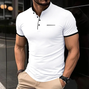 2026 New Men's Casual and Fashionable Solid Color Short Sleeved Stand Up <b>Collar</b> <b>T</b>-<b>shirt</b> Summer Versatile and Comfortable Top - Product Image 3