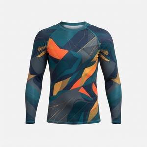 เสื้อรัดรูปแขนยาวสำหรับผู้ชาย ลายพิมพ์ลายเรขาคณิตด้วยเทคนิค Heat-Transfer แห้งเร็ว UPF50 ระบายอากาศได้ดี ผลิตจากผ้าสแปนเด็กซ์และโพลีเอสเตอร์ - Product Image 1